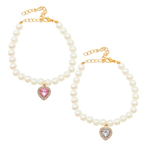 PENIKOKO 2 Stück Herzförmiges Perlenhalsband für Kleine und Mittelgroße Hunde und Katzen Leichtes Robustes Schmuckstück mit Imitationsperlen Modische Halskette für Hochzeit Geburtstag und von PENIKOKO