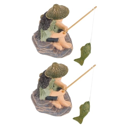 PENIKOKO 2 Stück Miniatur Fischerfigur Fischermann Skulptur für Aquarium Deko Kleine Alte Angler Statue Kunstvolle Fischbecken Landschaftsdekoration für Bonsai Wohn Bürodekoration von PENIKOKO