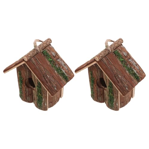 PENIKOKO 2 Stück Rustikales Vogelhaus aus Holz Hängende Villen-nistbox mit Baumrinden-Design Einfache Befestigung Natürliche Gartendekoration für Wildvögel Balkon und Park Fördert Vogelbrut von PENIKOKO