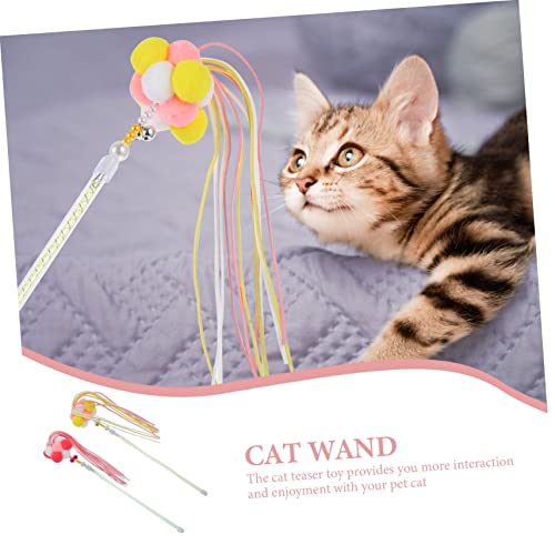 PENIKOKO 2 Stück Teiliges Interaktives Katzenspielzeug Bunte Katzenspielangel Kitten Teaser Zauberstab für Wohnungskatzen Kätzchen Zubehör Spielspaß von PENIKOKO