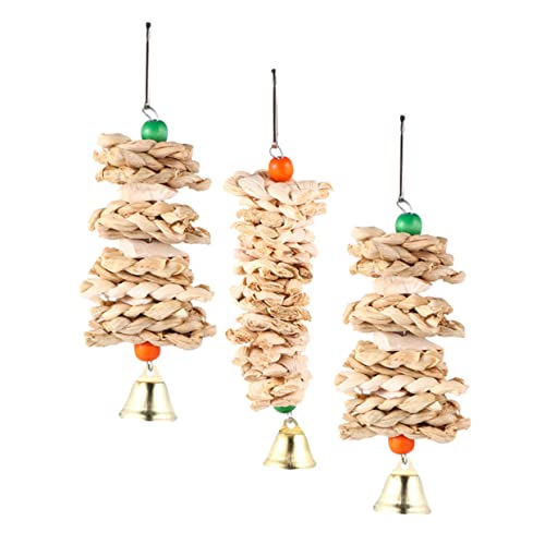 PENIKOKO 3 Stück Teiliges Papageien Kauspielzeug aus Naturholz mit Haken Langlebiges Vogelkauspielzeug für Käfig Farbenfrohes Nymphensittich Zubehör Aufhängen und Nagen Zufällige Farbe von PENIKOKO