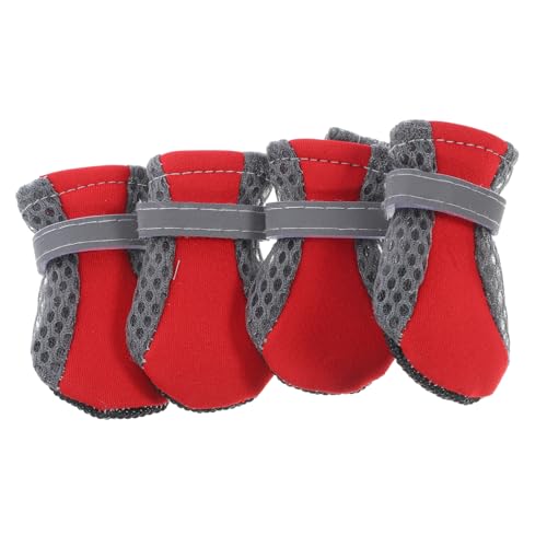 PENIKOKO 4 Stück Atmungsaktive Hundeschuhe rutschfeste Leichte Pfotenschutz für Kleine Hunde für Outdoor Aktivitäten Wie Park und Strand S Rot von PENIKOKO