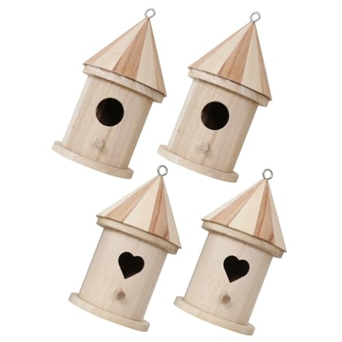 PENIKOKO 4 Stück DIY Holz Vogelhaus Bausatz mit Herz Rundtür zum Bemalen Kleines Nistkasten für Wellensittiche Zierlicher Vogel Nistplatz für Innen und Außen Naturdeko und Vogelfütterung von PENIKOKO