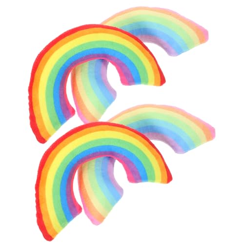 PENIKOKO 4 Stück Katzenkissen mit Katzenminze Weiche Kuschelkissen in Buntem Regenbogen Design U Förmige Nackenstütze Plüschige Indoor Spielzeuge für Tiefen Schlaf und Entspannte Katzen von PENIKOKO
