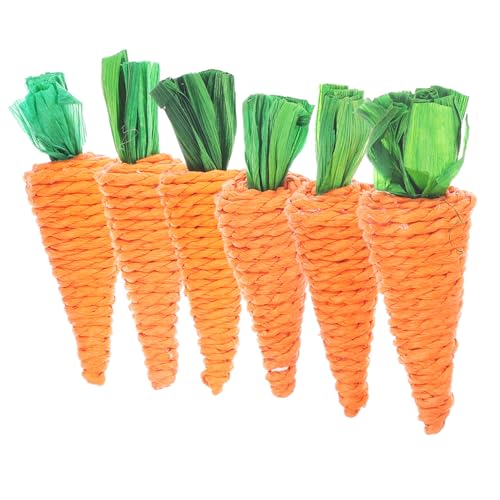 PENIKOKO 6 Stück Teiliges Hamster kauspielzeug aus Natürlichem Gras Mittelgroße Karottenform Zahnpflegendes Backenzahnspielzeug für Kaninchen und Kleine Haustiere Fördert Gesunde Zähne und von PENIKOKO