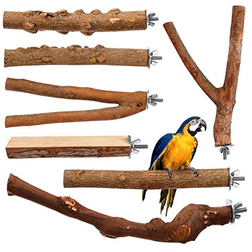 PENIKOKO 7 Stück Teiliges Natürliche Sitzstangen aus Holz für Papageien und Kleine Vögel rutschfeste Vogelplattformen als Käfigzubehör zum Kauen und Entspannen von PENIKOKO