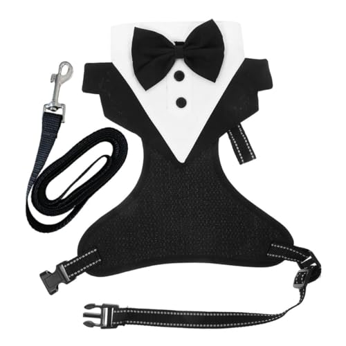 PENIKOKO Formelles Hundegeschirr mit Fliege und Leine Eleganter Smoking hundeweste für Hochzeiten Partyoutfit für Kleine bis Mittelgroße Hunde Atmungsaktives Bequemes Material Erhöhte von PENIKOKO