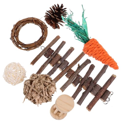 PENIKOKO Hamster Set mit Naturholz und Rattan Teiliges Kauspielzeug für Zwerghamster Mäuse und Andere Kleintiere Käfigzubehör für Spaß und Zahnpflege von PENIKOKO