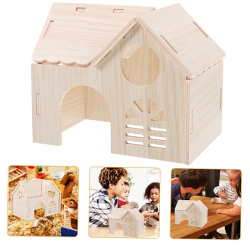 PENIKOKO Hamsterhaus aus Natürlichem Holz Langlebiges Versteck und Schlafhaus für Hamster Meerschweinchen Kleine Nager Sicher und Komfortabel Geeignet für Käfig und Haustiernest von PENIKOKO