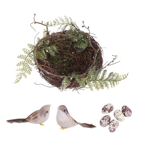 PENIKOKO Handgewebtes Handgefertigtes Vogelnest aus Rattan Atmungsaktiv und Formstabil Dekoratives Vogelhaus mit Vögeln und Eiern Geeignet als Hochzeitsfoto Requisite für Garten Sowie von PENIKOKO
