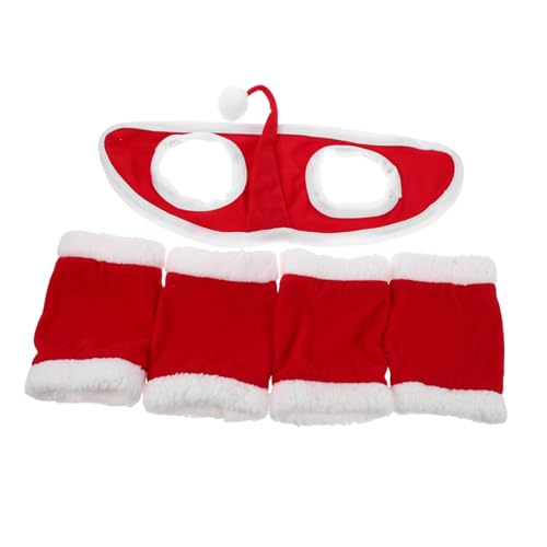 PENIKOKO Pferdehut Kostüm Weihnachtszubehör Dekor Pferdekostüm Pferdezubehör Kostüme Pferdebeinschützer Pferdehaube Pferdebeinschutzstiefel Pferdeweihnachtsparade Kostüm Elfenhut Rot von PENIKOKO