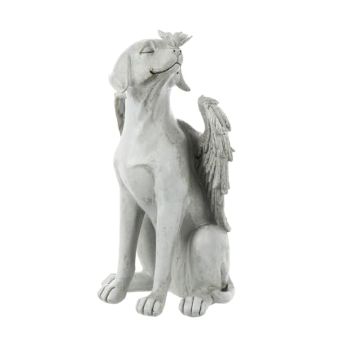 PENIKOKO Resin Haustier Hund Gedenkstein mit Flügeln Wetterfeste Tier Grab Statue Realistische Schutzengel Dog Memorial Figur für Garten und Andenken Langlebiger Outdoor Grabstein von PENIKOKO