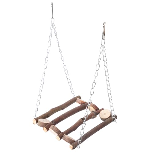 PENIKOKO Vogelschaukel aus Holz mit Kauspielzeug für Wellensittiche und Papageien Sitzstange für Käfigvögel Stressabbauendes für Nymphensittiche Kleine Vögel und Chinchillas von PENIKOKO