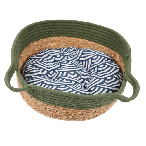 PENIKOKO Wendbares Katzenbett aus Geflochtenem Gras mit Baumwollmatte Atmungsaktives Sommer Pet Nest Halboffenes Schlafhaus für Katzen und Kleine Hunde Langlebiges Leichtes Katzen und PENIKOKO Wendbares Katzenbett aus Geflochtenem Gras mit Baumwollmatte Atmungsaktives Sommer Pet Nest Halboffenes Schlafhaus für Katzen und Kleine Hunde Langlebiges Leichtes Katzen und von PENIKOKO