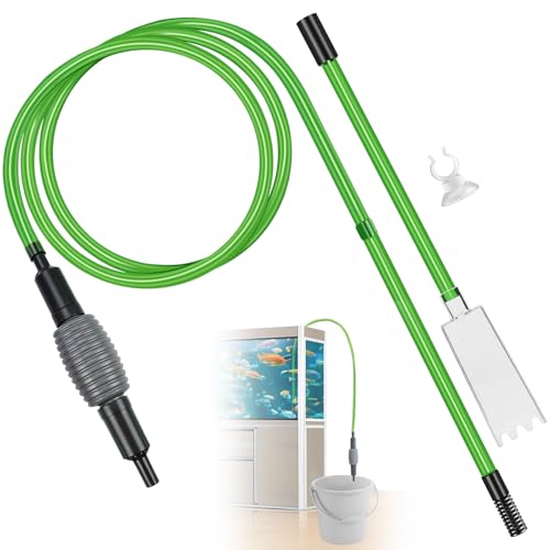 Aquarium Mulmsauger Reinigungsset mit 1.8m Langer Schlauch & 2 Verlängerungsrohre, Handbetriebener Siphon Wasserwechsle Reiniger, Reinigen Sauger für Bodengrund Substratreinigung, Filter Sandreinigung von PENRUNKA