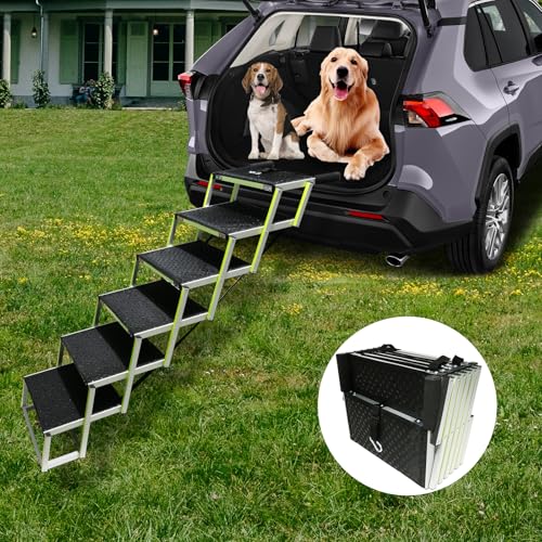 PENSUN Hunderampen für kleine und große Hunde, tragbar, zusammenklappbar, Haustiertreppe mit rutschfester Oberfläche, faltbare LKW-Rampe, Treppe für Auto, SUV und LKW, unterstützt bis zu 113 kg, 6 PENSUN Hunderampen für kleine und große Hunde, tragbar, zusammenklappbar, Haustiertreppe mit rutschfester Oberfläche, faltbare LKW-Rampe, Treppe für Auto, SUV und LKW, unterstützt bis zu 113 kg, 6 von PENSUN