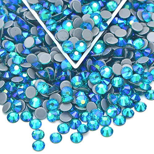 8 SS6 10 12 16 20 30 Shiny Rose AB Hotfix Glas Strass Eisen auf runde Kristallsteine ​​Hot Fix Strass Perlen für Stoff, Blue Zircon AB, SS20 1440Pcs von PENVEAT