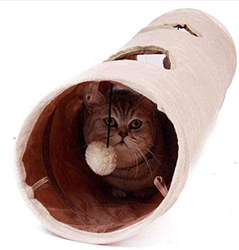 PENVEAT Pet Tunnel Lang 120 cm 2 Löcher/Katzen/Kaninchen Teaser Funny Hide Tunnel Spielzeug mit Ball Zusammenklappbar Katze Tunnel von PENVEAT