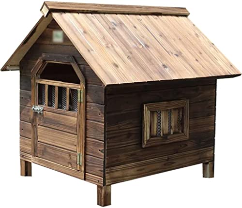 Pet House Hundehütte aus karbonisiertem Massivholz for den Innenbereich, abschließbare Türhütte for Rasen, Terrasse, Regenschutz + atmungsaktives Einzelfenster (Größe: 56 * 45 * 48 cm) von PEPDRO