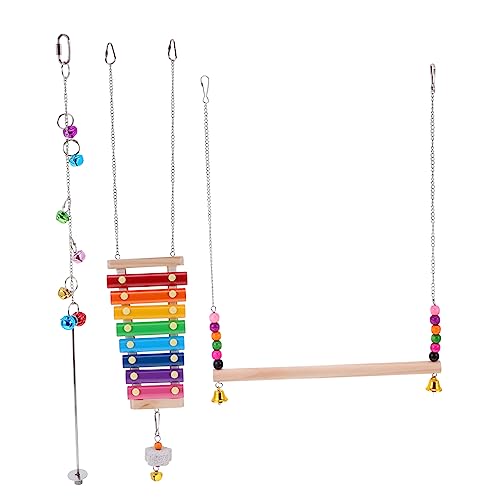 PEPLAYTAL 1 Satz 3 Stück Spielzeugset Vogelperchstand Ratte Hühner Hängendes Käfigspielzeug Käfige Bausatz Huhn Schaukelspielzeug Für Papageien Glocke Picken Vogelkäfig Wachtel Hahn Hölzern von PEPLAYTAL