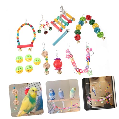 PEPLAYTAL 13 Stück Teiliges Bunte Vogel schaukel mit Kletterleiter und Kauspielzeug Vielseitig als Hängematte Ruheplatz und Futterstation für Wellensittiche und Käfigvögel Zufällige Farbe von PEPLAYTAL
