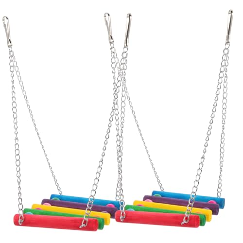 PEPLAYTAL 2 Stück Holzspielzeug Vogel Schaukel Bunt Langlebig Robust Papageienspielzeug Käfigzubehör Kauspielzeug für Wellensittiche Nymphensittiche Großpapageien von PEPLAYTAL