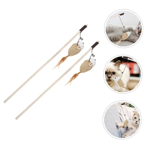 PEPLAYTAL 2 Stück Interaktives Katzenspielzeug Teasing Wand mit Baumwollseil und Holzstab Lustige Maus Quaste Glocke für Kätzchen und Katzen Spieltraining und Beschäftigung von PEPLAYTAL