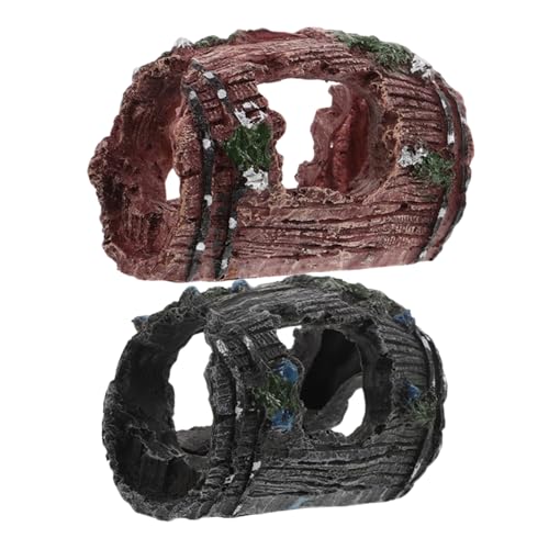 PEPLAYTAL 2 Stück Resin Aquarium Dekoration Fisch Versteck Broken Barrel Höhle Betta Garnelen Versteck Hohlfass Ornament für Kleine und Mittlere Aquarien Fischbecken Zubehör von PEPLAYTAL