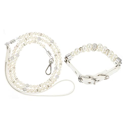 PEPLAYTAL 2 Stück Teiliges Verstellbares Hundehalsband und Set mit Eleganten Perlen Flexible Sicherheitsleine für Welpen Geeignet für Alltag Training und Festliche Anlässe Wie Geburtstag von PEPLAYTAL