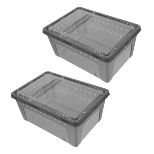 PEPLAYTAL 2er-Packung Spinnen-Terrarium Behälter Schildkröte Futterspender Graben Anlage Reptil Gecko Wurf Tablett Netz Automatisch Coop Luftbefeuchter Käfig Aquarium Plastik Grey von PEPLAYTAL