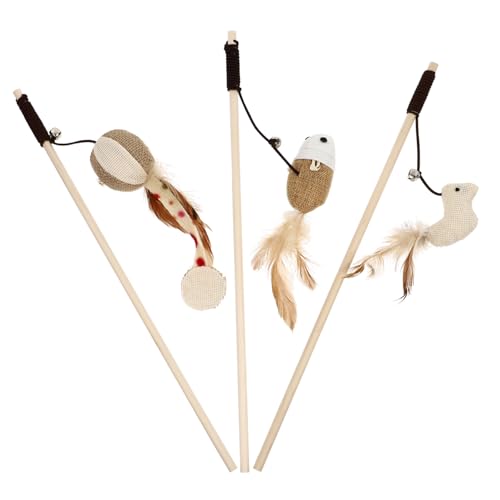PEPLAYTAL 3 Stück Teiliges Cat Playing Rod Glocke und Federn Interaktives Katzenspielzeug zur Beschäftigung und Training Leichtes Tragbares Katzenspielzeug für Dynamischen Spielspaß von PEPLAYTAL