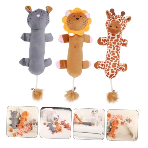 PEPLAYTAL 3 Stück Teiliges Katzen Kauspielzeug aus Weichem Plüsch Bissfestes Zahnspielzeug für Kätzchen mit Giraffe Leopard Fördert Zahngesundheit und Spielerische Beruhigung von PEPLAYTAL