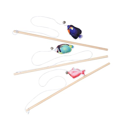 PEPLAYTAL 3 Stück Teiliges Katzenspielzeug Fischform mit Katzenminze Leichte Tragbare Katzenspielstäbe mit Glöckchen Kratzfest und Beißfest Interaktives Kätzchenspielzeug Zufällige Farbe von PEPLAYTAL