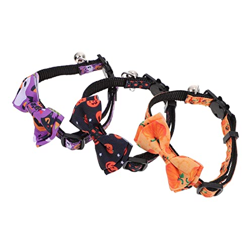 PEPLAYTAL 3Stücke Halloween Katzenhalsbänder mit Glocken Verstellbare Fliege für Haustiere für Halloween Feiern Cosplay und Karneval von PEPLAYTAL