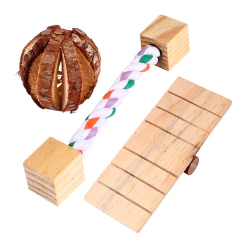 PEPLAYTAL 3Stücke Holzspielzeug für Kleintiere Mini Hamster Meerschweinchen und Zubehör mit Baumwollseil und Wippe für Aktives und Kauvergnügen von PEPLAYTAL