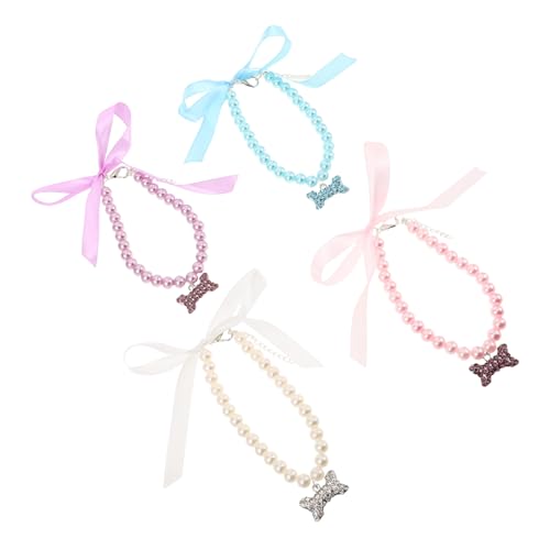 PEPLAYTAL 4 Stück Halskette mit Haustierperlen Halskette für Haustiere Katzenhalsband Zubehör für Haustierketten Haustierschmuck für Katzen Katzenhalsbänder Hundehalsband von PEPLAYTAL