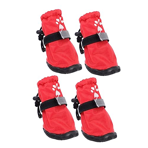 PEPLAYTAL 4 Stück Regenstiefel Für Haustiere Hundeschuhe Hundestiefel Regenschuhe Für Haustiere Outdoor-Schuhe wasserdichte Hundelschuhe Haustier Stiefel Hund Regenschuhe Polyester Rot von PEPLAYTAL