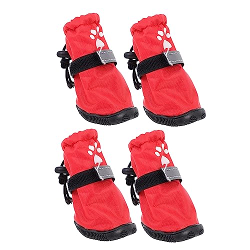 PEPLAYTAL 4 Stück Regenstiefel Für Haustiere wasserdichte Haustierschuhe wasserdichte Hundelschuhe Schuhe Für Hunde Hundestiefel Schutz Hundeschuhe Für Verletzte Pfoten Rot Polyester von PEPLAYTAL