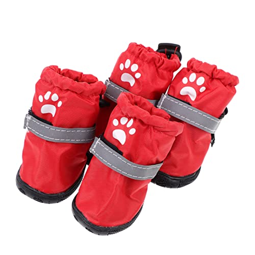 PEPLAYTAL 4 Stück Regenstiefel für Haustiere Rutschfester Haustierstiefel Pfotenschutzstiefel für Hunde hundeschuhe hundezubehör wasserdichte Haustierschuhe Schuhe für Hunde Polyester rot von PEPLAYTAL