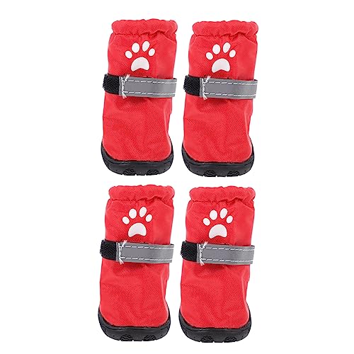 PEPLAYTAL 4 Stück Regenstiefel für Haustiere hundeschuhe Dog Shoes Pfote wasserdichte Haustierschuhe rutschfeste Haustierschuhe Welpe hoch Heimtierbedarf Outdoor-Schuhe Polyester rot von PEPLAYTAL