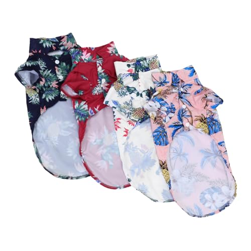 PEPLAYTAL 4 Stück Teiliges Hawaii Hundeshirt mit Ananasprint Atmungsaktive Kurzarm Hundebekleidung für Sommer Bequem Hautfreundlich Geeignet für Party Camping Strand für Kleine bis Große von PEPLAYTAL