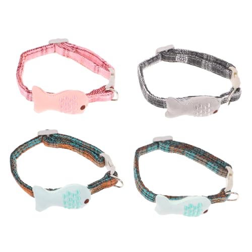 PEPLAYTAL 4 Stück Teiliges Katzenhalsband Set mit Verstellbarem Fischdesign und Karomuster für Kätzchen und Passt zu Jedem Outfit aus Hochwertigem Material Gefertigt für Haustierliebhaber PEPLAYTAL 4 Stück Teiliges Katzenhalsband Set mit Verstellbarem Fischdesign und Karomuster für Kätzchen und Passt zu Jedem Outfit aus Hochwertigem Material Gefertigt für Haustierliebhaber von PEPLAYTAL