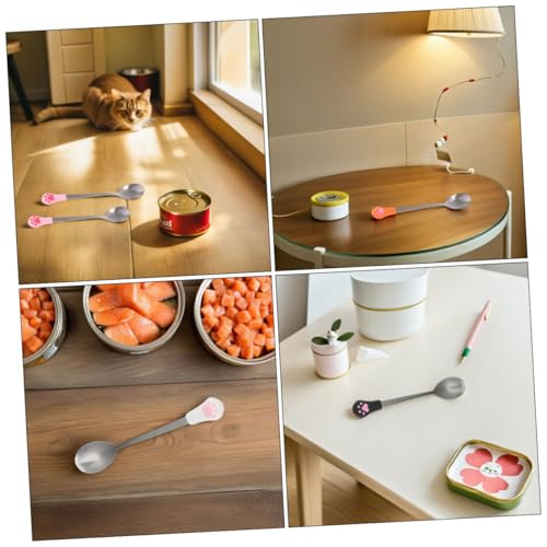 PEPLAYTAL 8 Stück Teiliges Katzenlöffel aus Edelstahl und Gummi Niedliches Katzenpfoten-Design Langlebiger Futterlöffel für Nassfutter und Dosen Rutschfester Griff für Hunde und Katzen von PEPLAYTAL