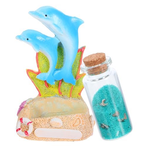 PEPLAYTAL Delfin Statue mit Treibflasche aus Kleine Korkflasche mit Abwechslungsreichem Sand Meeresmotiv Dekoration für Wohnzimmer Büro Aquarium Einzigartiges für Meerliebhaber von PEPLAYTAL