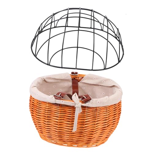 PEPLAYTAL Fahrradkorb aus Premium Rattan mit Abnehmbarem Metall Deckel Großer Kapazität Vielseitiger Frontkorb für Haustiere und Einkäufe Wetterfestes Robustes Material von PEPLAYTAL