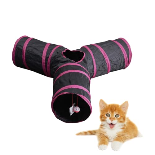 PEPLAYTAL Faltbarer Katzentunnel mit Crinkle Röhren für Katzen Meerschweinchen und Rot für Interaktiven Spaß von PEPLAYTAL
