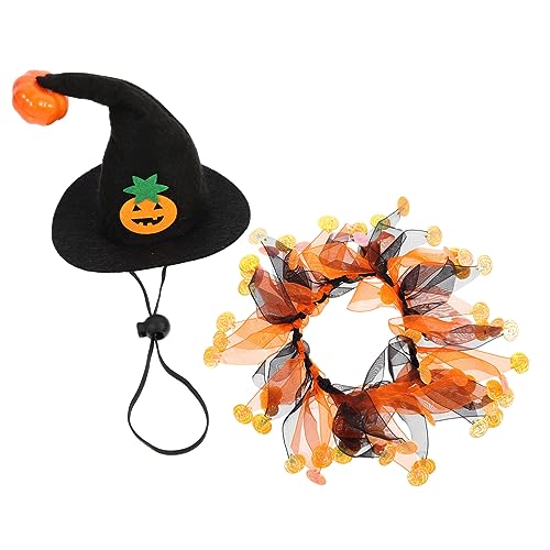 PEPLAYTAL Halloween Haustierkostüm Teilig mit Katzen und Hundemütze Lustiger Kürbis Hut und Dreieckstuch Bequemes Party Accessoire für Katzenliebhaber und Festdekoration von PEPLAYTAL