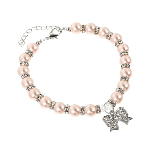 PEPLAYTAL Halskette Haustierschmuck Party Hund Hochzeit Name Bogen katzenhalsband katzenhalsbänder Schmuckverschluss Katzenkostümzubehör aus Kunstperlen für Haustiere Metall Rosa von PEPLAYTAL