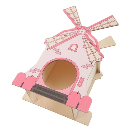 PEPLAYTAL Hamster Windmühle Holzhaus Langlebiges Beißfestes Kleintier Versteck mit Spielstufen Sicheres Nistzubehör für Hamster Zwerghamster und Ratten Niedliches Hamsterzubehör von PEPLAYTAL