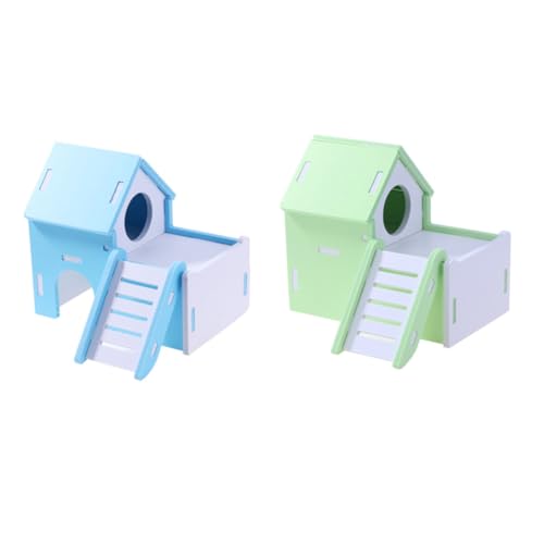 PEPLAYTAL Hamsterhaus aus Natürlichem Holz Doppelte Etage mit Leiter Kleines Versteck und Schlafplatz Wasserfestes Kleintierhaus für Zwerghamster Mäuse Meerschweinchen Blau Innenbereich von PEPLAYTAL